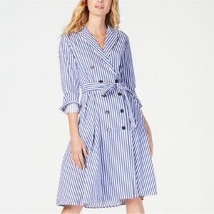 Marella Striped Tie-Waist Trench Dress